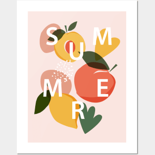 Summer sign, Lemon, peach print, Citrus print, Summer art, Abstract fruit print, Exotic fruit art Posters and Art